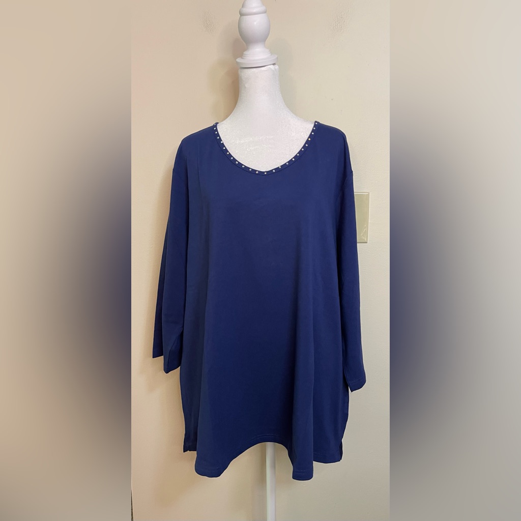 Quacker Factory Women’s Rhinestone Shirt Top 3/4 Sleeves V- Neck Size 2xl.Nwot